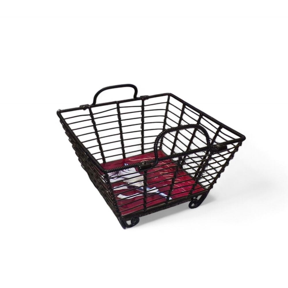 Black Wire Basket with Handles "Fettuccini Alfredo" Tile Bottom Rustic Kitchen